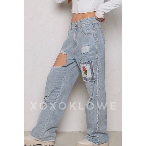 POL Retro 90s Distressed Patchwork Jeans Relaxed Fit - Picture 14 of 16